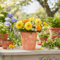 Blumentopf mit Blumen Dekor Apricot Gelb Ø10,5cm H10,5cm | Floristik24.de