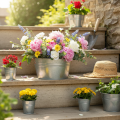 Blumenschale rund mit Griffen Metall Schale Ø17,5cm H9cm | Floristik24.de
