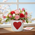 Blumentopf Weiß mit Herz in Rot Übertopf Pflanztopf Ø18cm H13,5cm | Floristik24.de