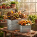 Pflanzschale mit Henkel, Metalltopf, Pflanzgefäß Silbern, Braun H22/20cm L42/40cm 2er-Set | Floristik24.de