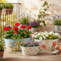 Pflanzschalen, Frühling, Pflanzkübel Blumen/Vögel, Metallgefäß oval L39/31/24,5cm 3er-Set | Floristik24.de