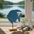 Holzfisch Figur Maritime Dekoration Handgefertigte Tischdeko für Wohnzimmer 22cm | Floristik24.de