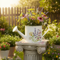 Weiße Metall Gießkanne mit Blumenmotiv 13,5cm Deko Pflanzkanne | Floristik24.de