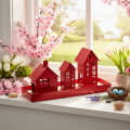 Metall Windlicht Häuser Rot mit Tablett 35cm 1Set | Floristik24.de