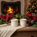 Kaffeetasse mit rotem Henkel Strickmuster und Herz Dekor Keramik 9cm 2St | Floristik24.de