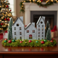 Fensterdeko Weihnachten, Windlicht, Diorama Hausreihe, Metalldeko Silbern Shabby Chic L20cm H20cm | Floristik24.de