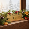 Häuser Silhouette Dekoration Advent auf Holzsockel 29cm | Floristik24.de
