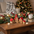 Holz Dekohaus Set mit roten Dächern und Tannenbäumen 12cm 6-tlg | Floristik24.de