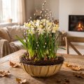 Floristik24 Pflanzgefäß rund, Blumendeko, Kunststoffschale, Gefäß für Gestecke Grün, Weiß meliert H8,5cm Ø30cm