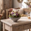 Dekoschale mit Fuß Pflanzschale rund Grau Ø19cm H8cm | Floristik24.de
