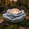 Rose Grabdeko Tischdeko Kerzenhalter Grau Weiß Ø14cm H7cm | Floristik24.de
