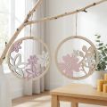 Dekohänger Holz Blumen Natur Weiß Lila Glitter Ø12cm 6 St | Floristik24.de
