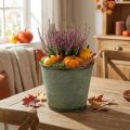 Pflanztopf mit Herbstdeko, Metalldeko, Herbstgefäß Grün Ø18,5cm H17cm | Floristik24.de