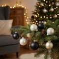 Weihnachtskugel, Christbaumanhänger, Baumschmuck Schwarz/Silbern/Perlmutt H6,5cm Ø6cm Echtglas 24 St | Floristik24.de