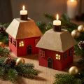 Kerzenhalter Weihnachten Haus Holz Rot 9×9×11cm 2 St | Floristik24.de