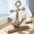 Anker Deko Metall auf Holz Sockel Silber Natur H21cm | Floristik24.de
