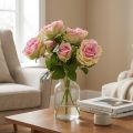 Rosenbusch künstlich Grün, Rosa 55cm | Floristik24.de