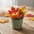 Übertopf mit Blattdeko, Metallgefäß für den Herbst, Pflanzeimer Grün Ø10cm H10cm | Floristik24.de