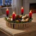 Dekotablett Holz Natur Metall Kerzenhalter Schwarz Ø30cm | Floristik24.de