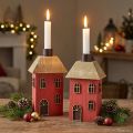 Kerzenhalter Haus Holz Rot Stabkerzenhalter H14,5cm 2St | Floristik24.de