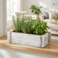 Ziegelform, Backstein-Kiste, Holzkasten mit Metallbeschlägen Antik-Optik, Weiß gewaschen L32cm H9cm | Floristik24.de