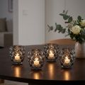 Windlicht Glas Teelichthalter Grau getönt Ø9cm H9,5cm 4St | Floristik24.de