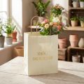 Papiertüten mit Henkel Aufdruck Creme/Gold 20×11×25cm 6St | Floristik24.de