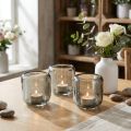 Teelichthalter Glas in Grau Rillen Dekor 8cm 6 St | Floristik24.de
