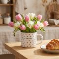 Tasse mit Herzen Keramiktasse Weiß Rot Ø9cm H9cm | Floristik24.de