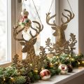 Rentier zum Hängen, Weihnachtsdeko, Hirschkopf, Metallanhänger Golden Antik-Optik H23cm 2 St | Floristik24.de