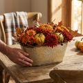 Herbsttopf, Pflanzschale mit Blättern, Metalldeko Golden L38cm H15cm | Floristik24.de