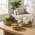 Rundes Korbtablett-Set Natur, Geflochtene Pflanzschalen &amp; Dekotablett 3er-Set Ø33/30/25cm H8/7cm | Floristik24.de