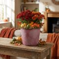 Herbsttopf, Pflanzeimer, Metalldeko mit Blättern Weinrot Ø25,5cm H22cm | Floristik24.de