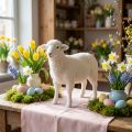 Schaf Deko Figur Tischdeko Ostern Weiß Beflockt 30×28cm | Floristik24.de