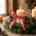 Rotes Weihnachtsband mit weißen Häuschen 15mm 20m | Floristik24.de