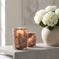 Windlicht aus Glas Braun Silber Rosa Pfingstrosen H18cm | Floristik24.de