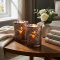 Deko Glas Windlicht Pfingstrosen Silber Braun H12,5cm 2 St | Floristik24.de