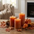 Stumpenkerzen Dunkelorange durchgefärbt Sunset Rustic 60x80mm 4er-Set für Herbst- und Adventsdeko | Floristik24.de