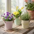 Deko-Topf, Metalleimer zum Bepflanzen, Pflanzgefäß mit Henkeln, Rosa/Grün/Gelb Shabby Chic Ø15cm H13cm 3er-Set | Floristik24.de