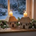 Kerzenhalter Weihnachten Haus Holz Grau 9×9×11cm 2 St | Floristik24.de