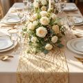 Tischläufer Beige Gold Ketten Tischband Samt 28×270cm | Floristik24.de