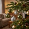 Weihnachtskugeln Glaskugeln Oliv Silbergrau Ø7,5cm 12 St | Floristik24.de