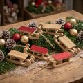 Holzschlitten Miniatur, Rot-Natur, 4x8,5 cm, 6er Set - Weihnachtsdeko | Floristik24.de