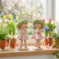 Dekofiguren Mädchen mit Hut Rosa Grün 6,5x5,5x14,5cm 2St | Floristik24.de