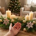 Holzsterne Weihnachtsdeko Holz Sterne Orange 8cm 16 St | Floristik24.de