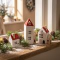 Deko Holzhaus Set Rotweiß mehrteilig Winterdeko 13cm 6St | Floristik24.de