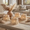 Windlicht Glas Fransen Makramee Creme Boho Ø9,5cm 4St | Floristik24.de
