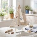 Segelboot Deko Holz Pinie auf Sockel Natur Weiß H39cm | Floristik24.de