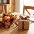 Geschenkband Herbst Stoffband mit Eichenblättern Bordeaux Grün 15mm 18m | Floristik24.de