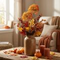 Dekozweig Künstlicher Zweig Herbstdeko 2 Blütenstände Orange 82cm | Floristik24.de